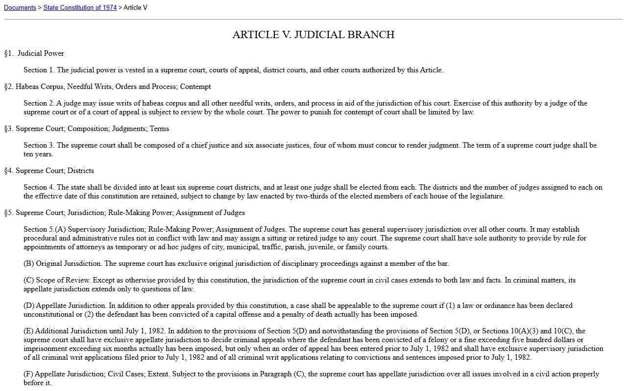 Jefferson Parish Clerk of Court Louisiana Constitution Article V
