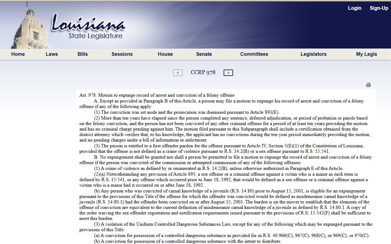 Jefferson Parish County arrest records and court charges felony conviction expungement statute