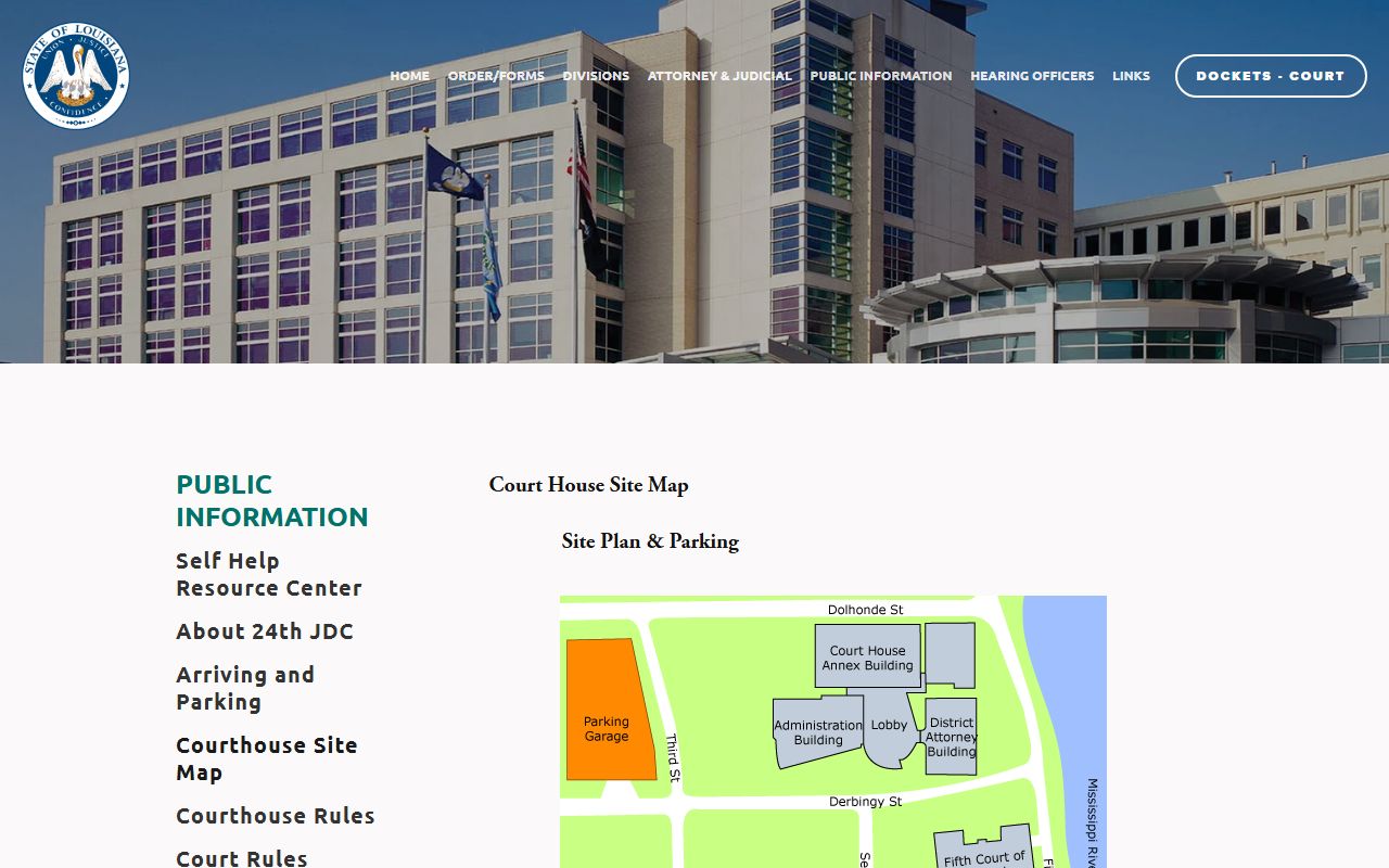 Jefferson Parish County court dockets 24th JDC courthouse site map