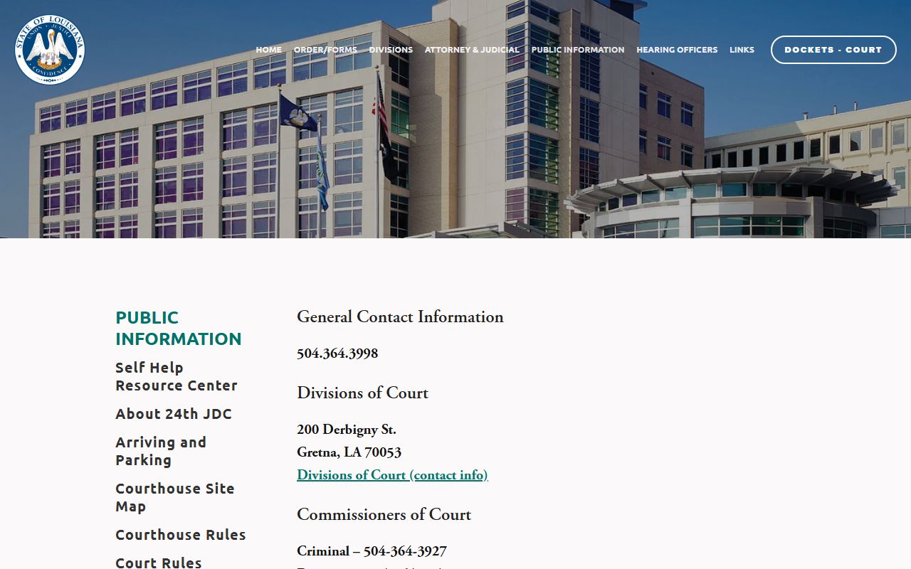 Jefferson Parish County court dockets 24th JDC contact information