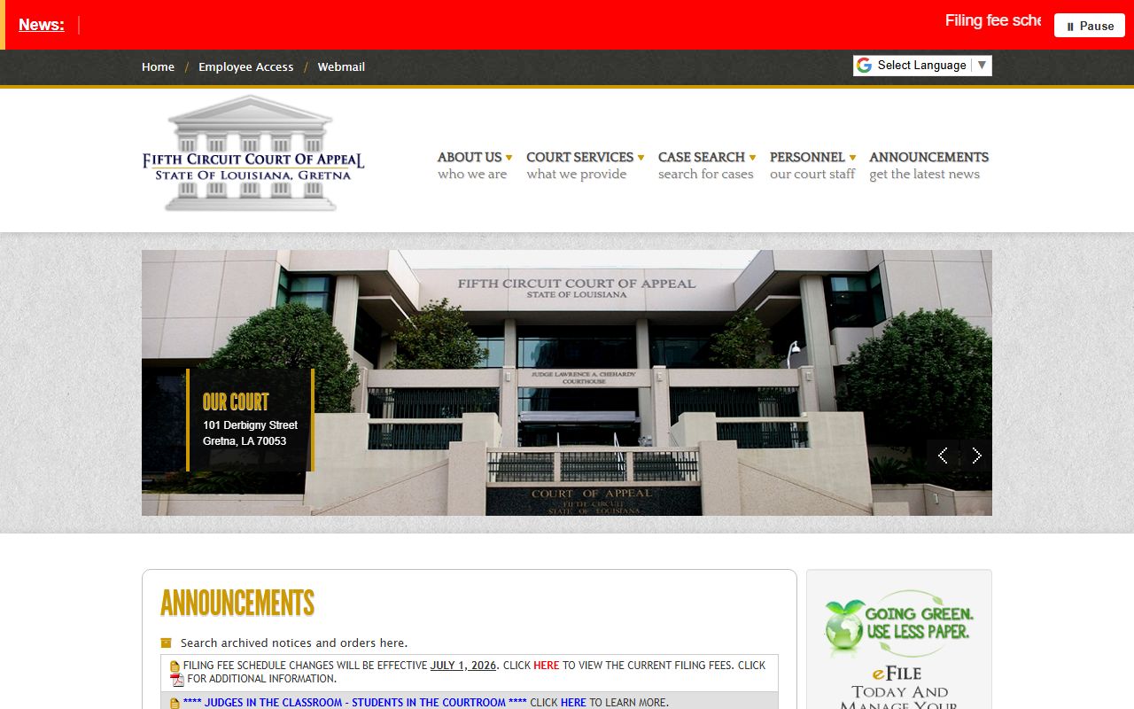 Jefferson Parish County court dockets Louisiana Fifth Circuit homepage