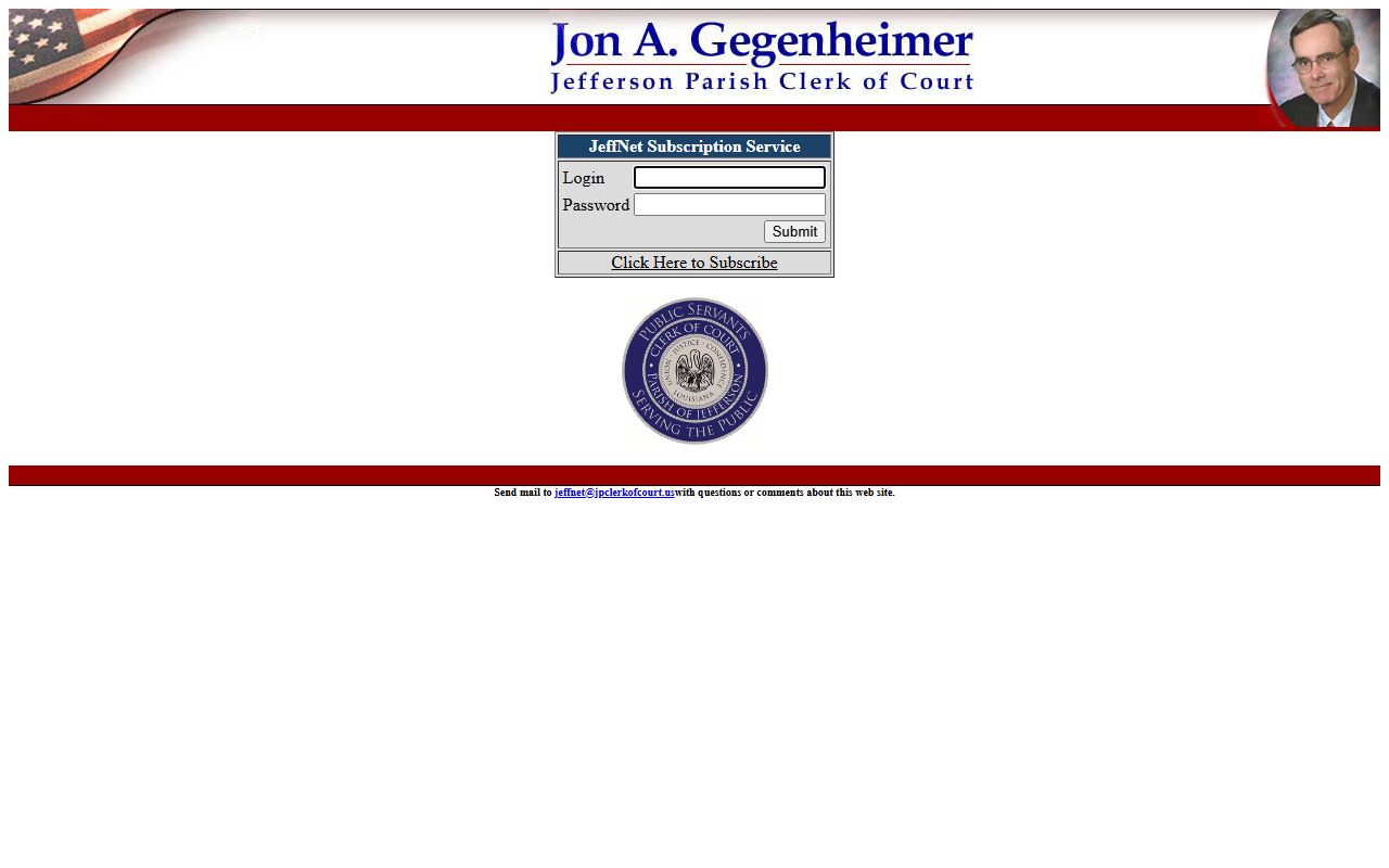 Jefferson Parish County court records JeffNet login screen