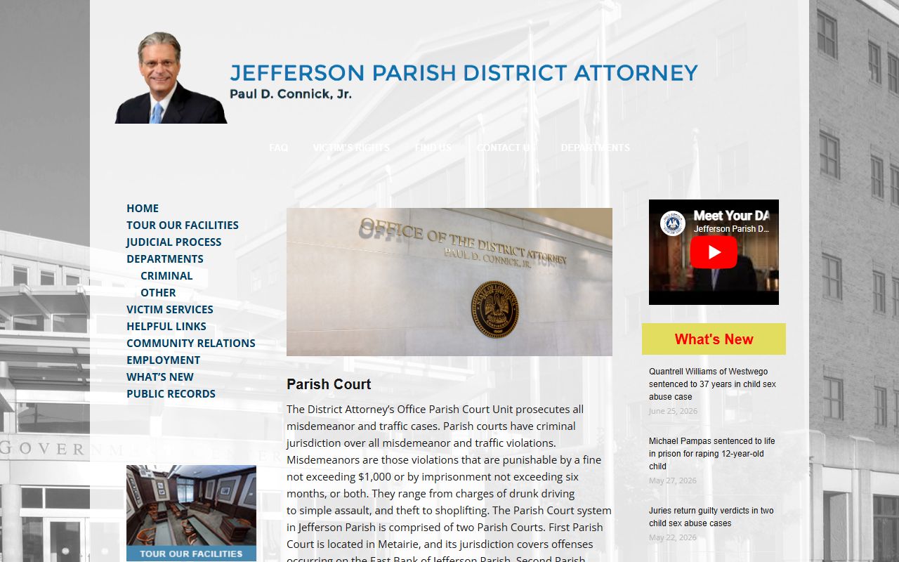 Jefferson Parish County criminal court records DA Parish Court Unit