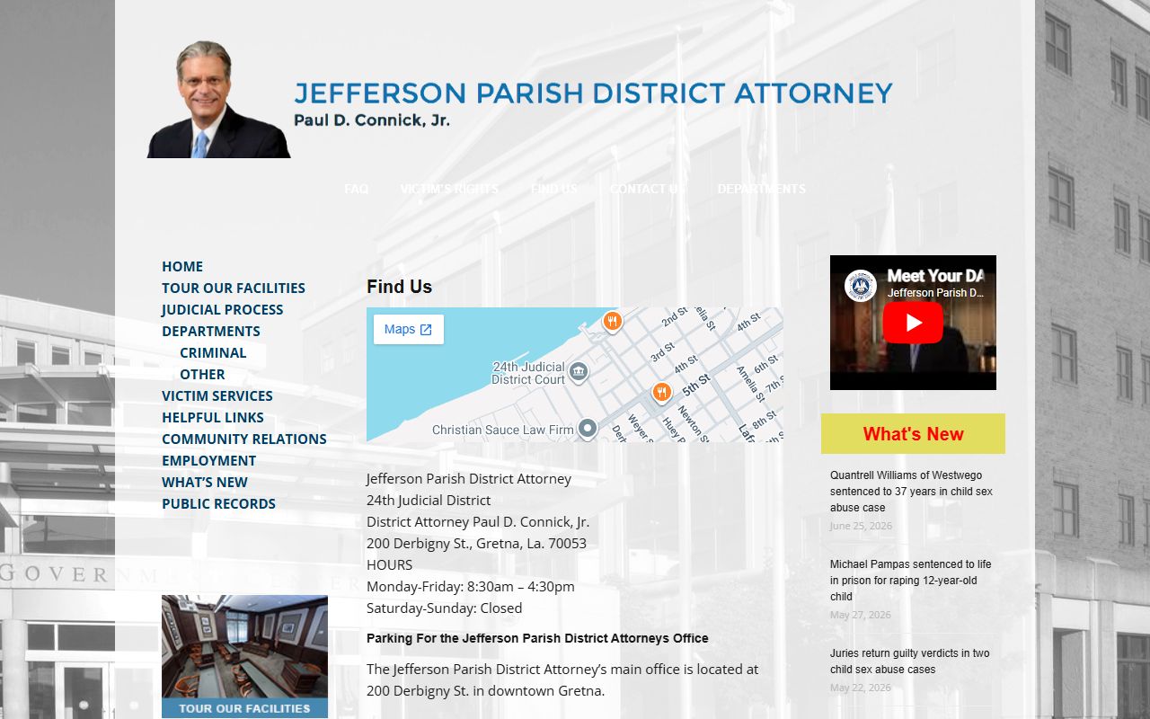 Jefferson Parish County criminal court records District Attorney office locations