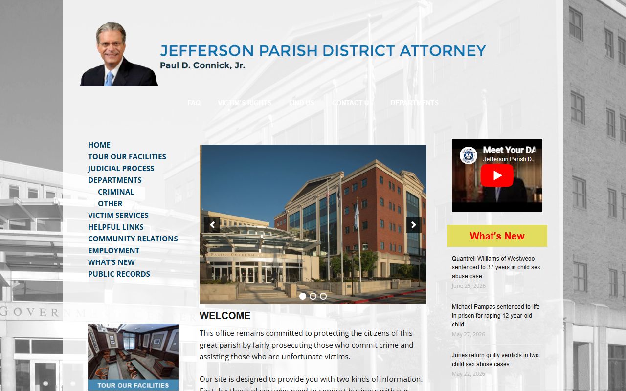 Jefferson Parish County criminal court records District Attorney homepage