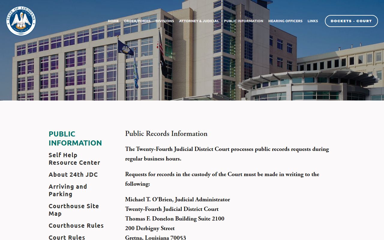Jefferson Parish District Court public record request