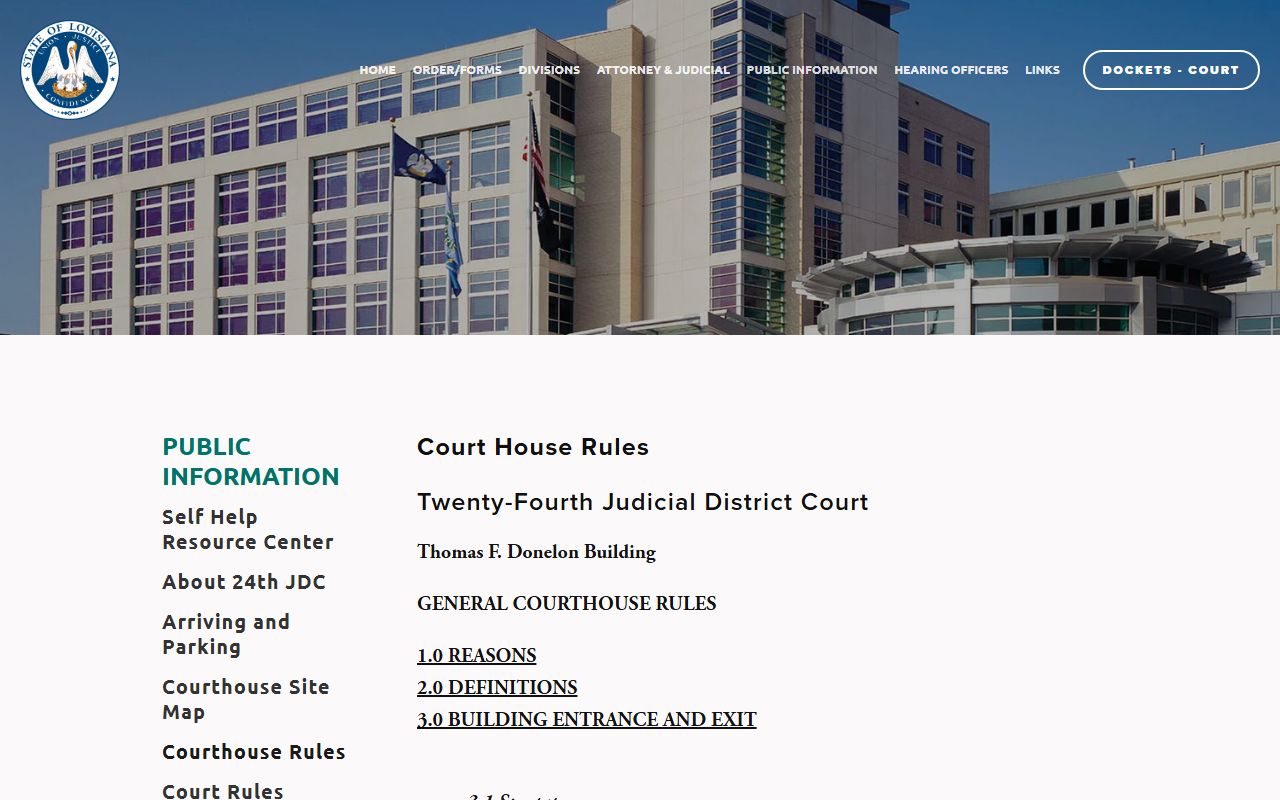 Jefferson Parish District Court courthouse rules