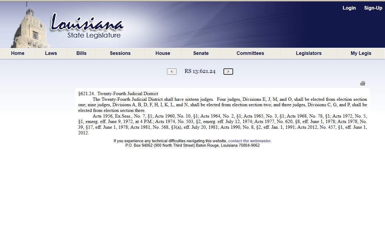 Jefferson Parish District Court statute establishing divisions