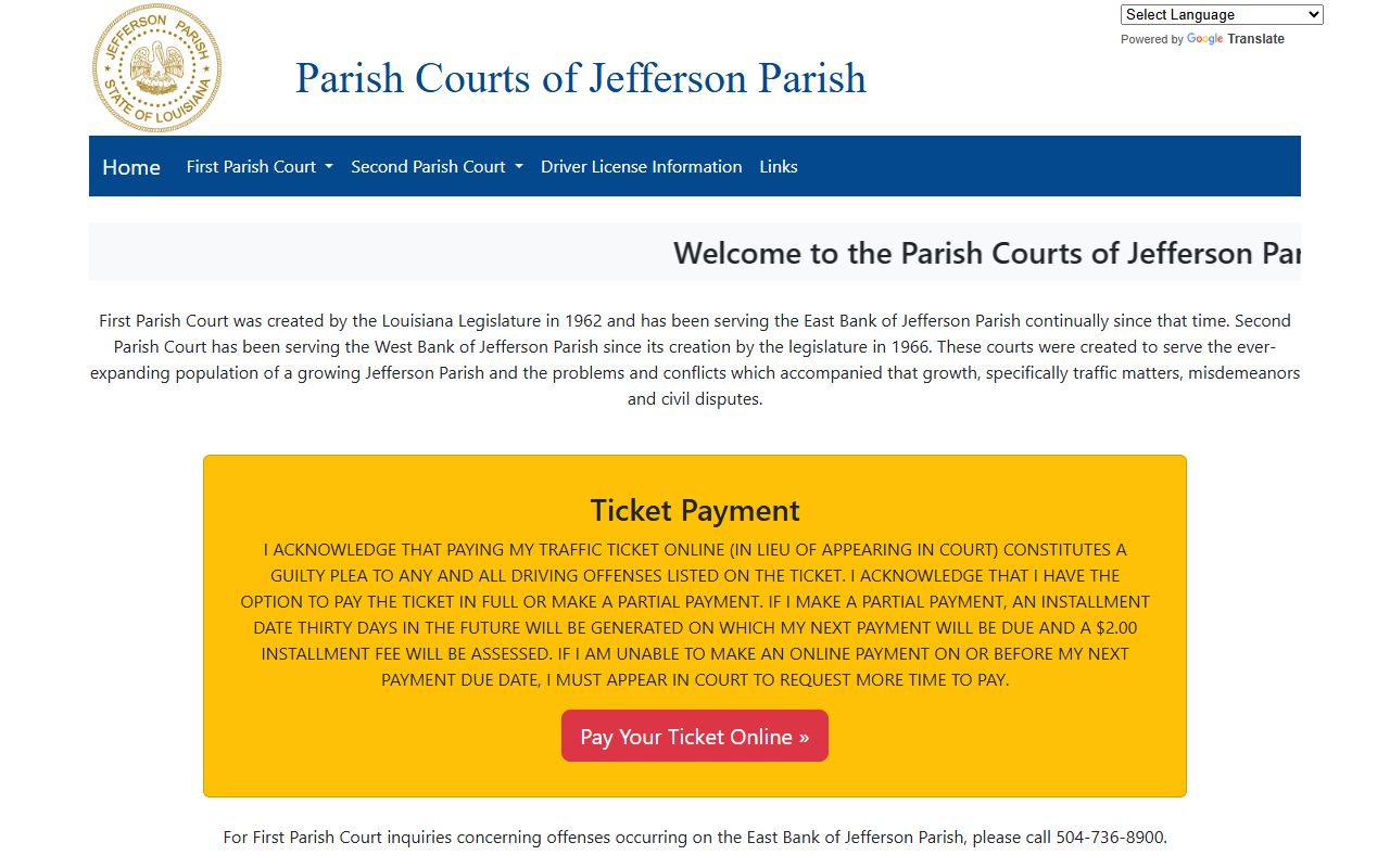Jefferson Parish traffic court records First and Second Parish Courts