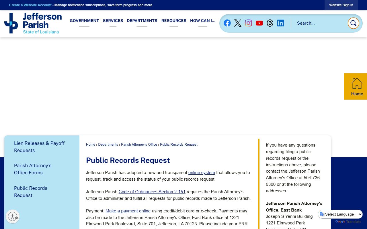 Jefferson Parish public records request access