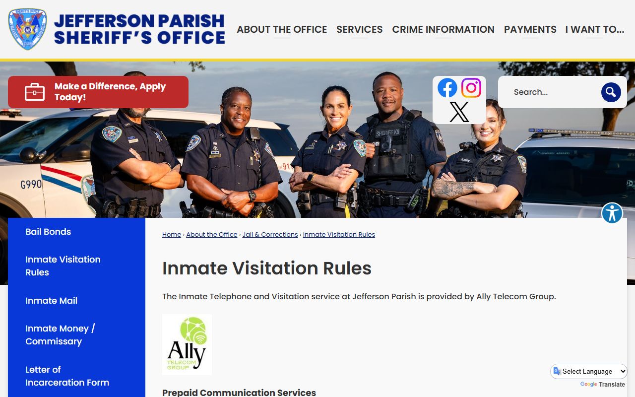 Jefferson Parish inmate records JPSO visitation rules