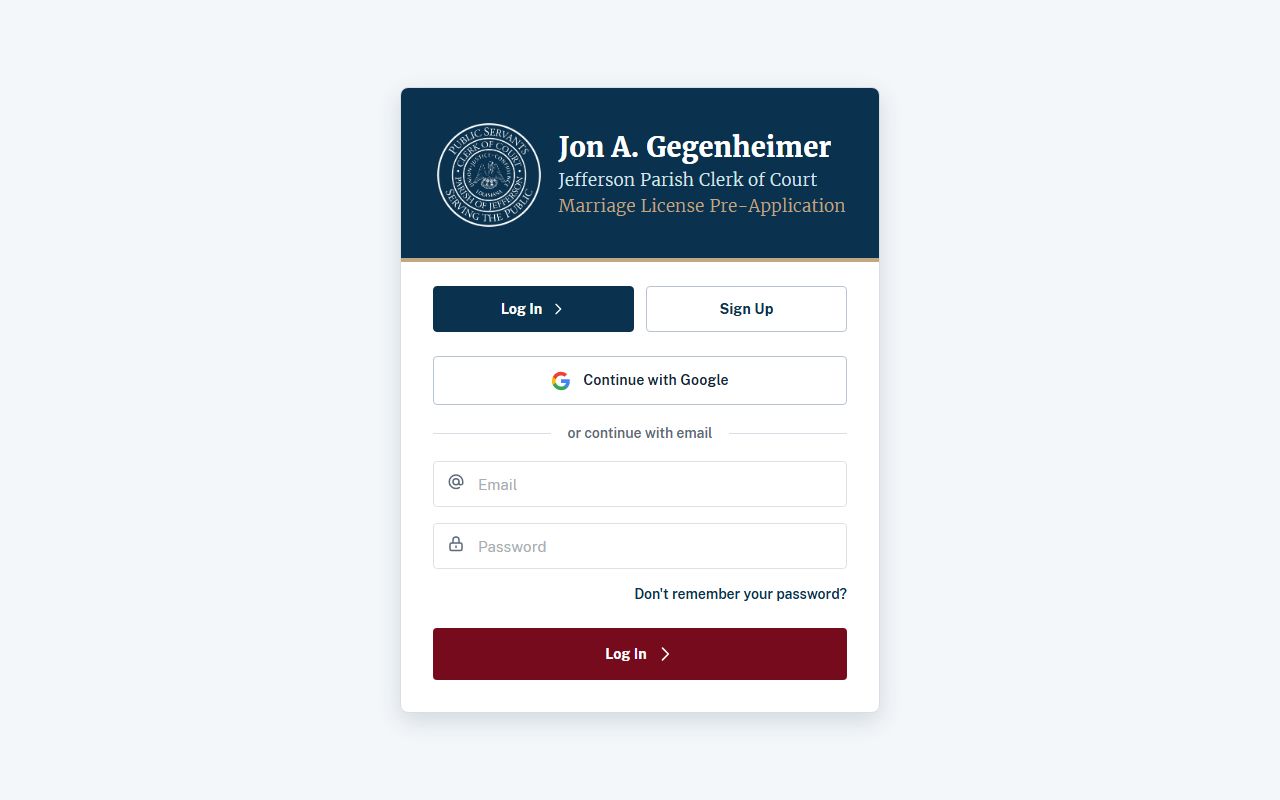 Jefferson Parish marriage records online marriage license application