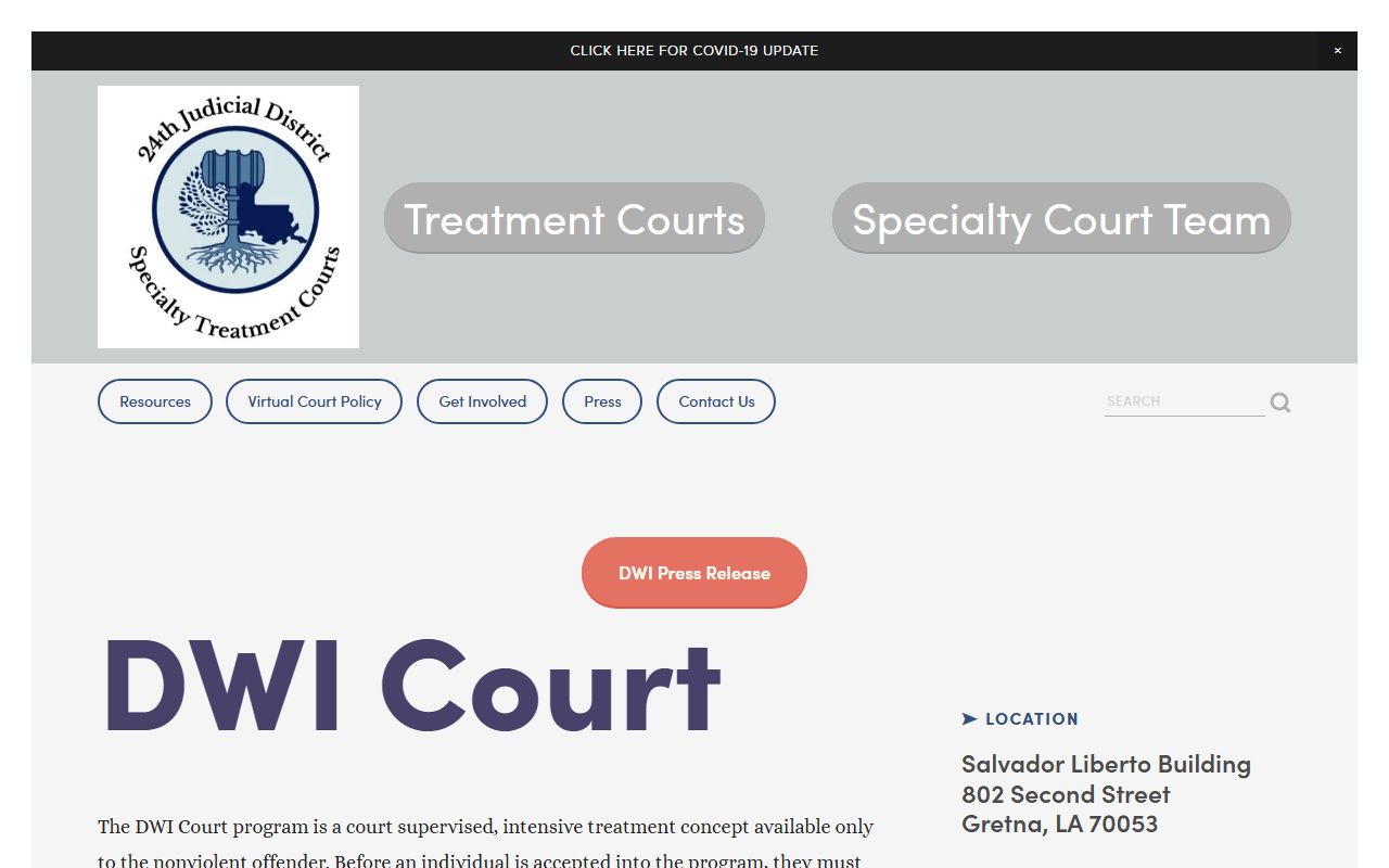 Jefferson Parish traffic court records 24th JDC DWI Court page