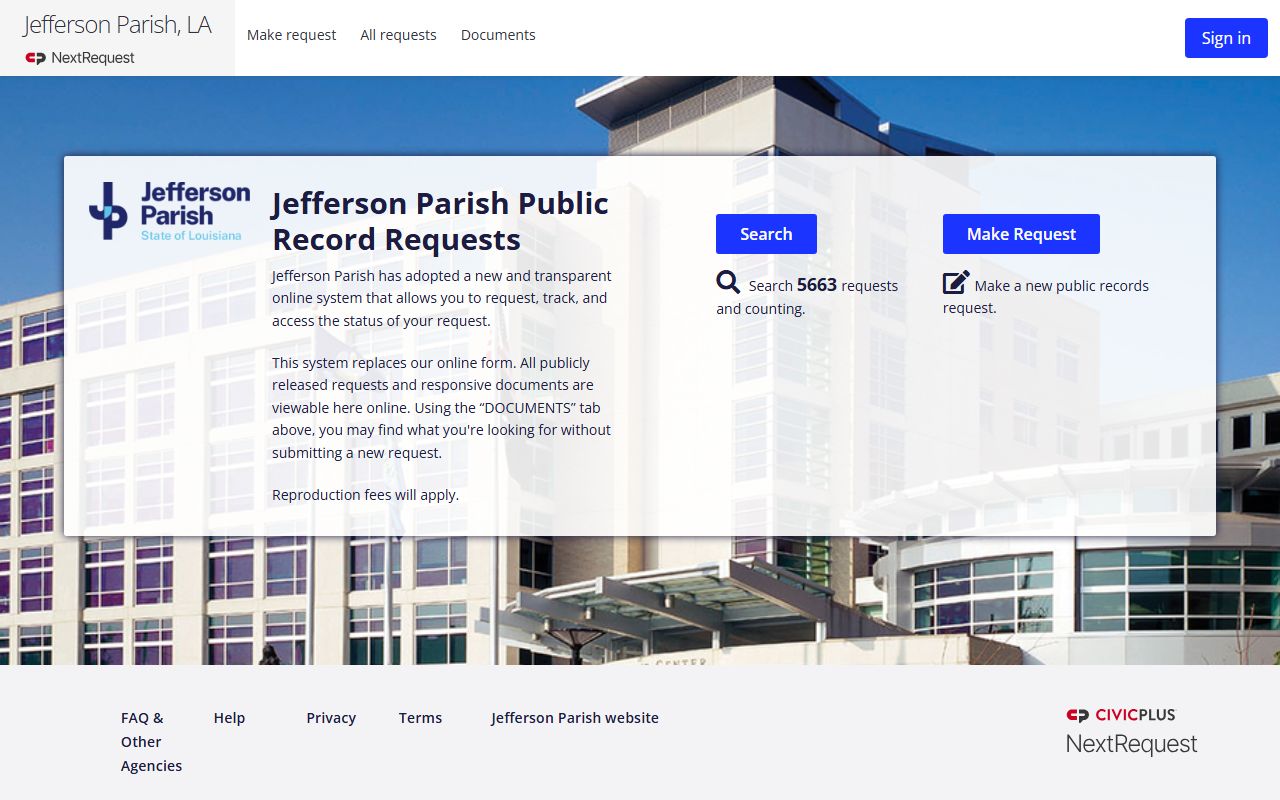 Jefferson Parish warrant records public records request portal
