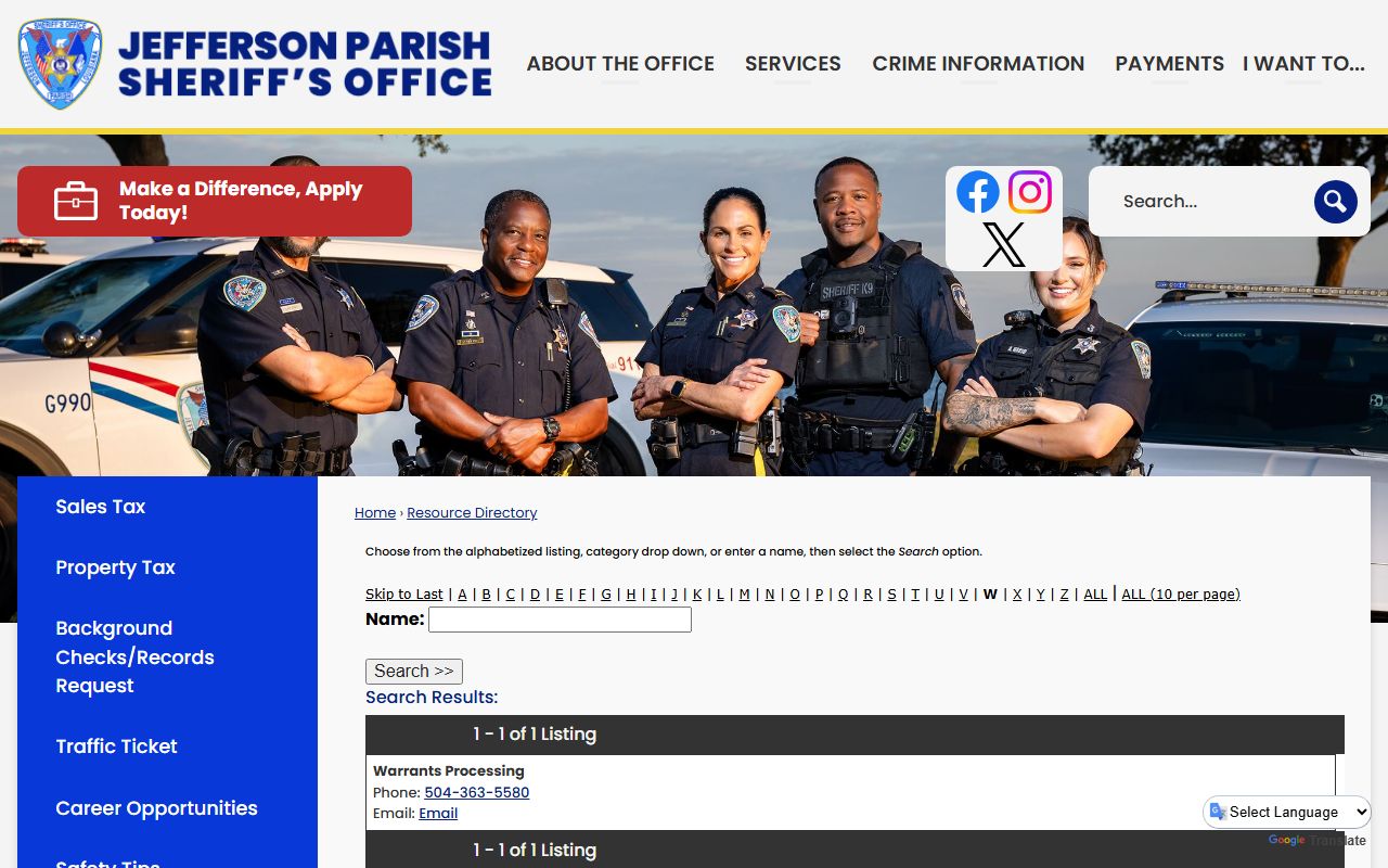 Jefferson Parish warrant records JPSO warrants processing directory