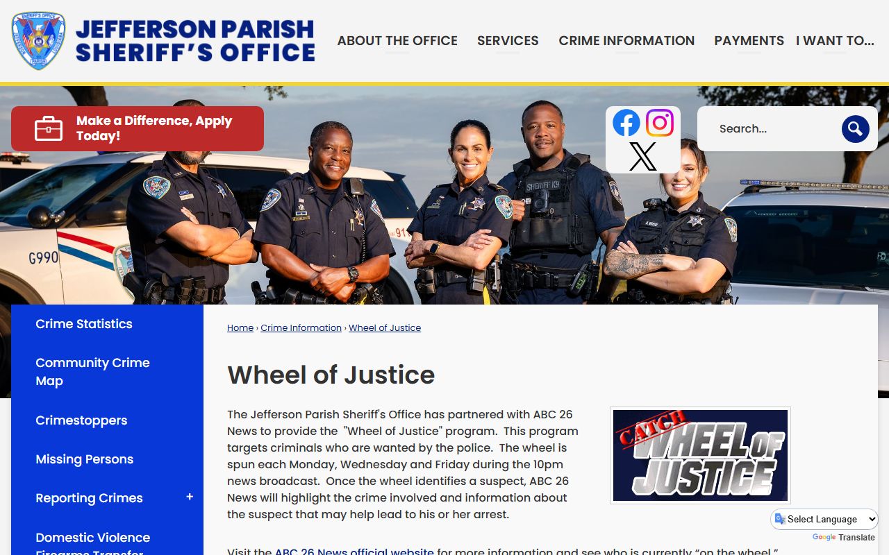 Jefferson Parish warrant records JPSO Wheel of Justice wanted suspects